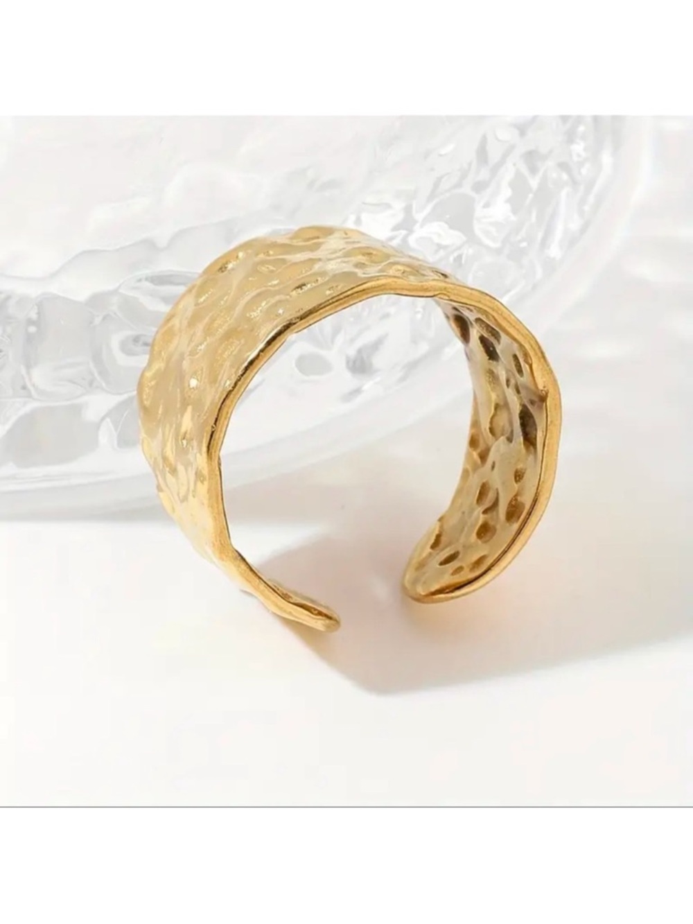 Gold Textured Wide Band Ring Adjustable New - Picture 3 of 5